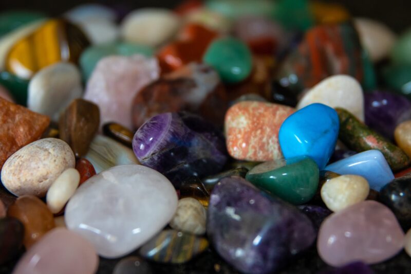 close up view of various gemstones