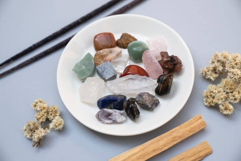 an assorted stones on ceramic plate